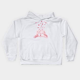 Hands heart sign print. Valentine's day art Kids Hoodie